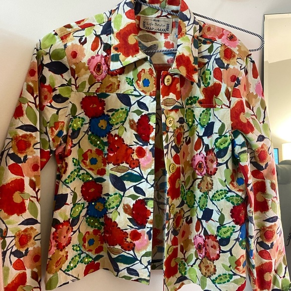 💜100% Cotton Jacket – Floral Embroidered with Beading & Sequins Avant Garde - Picture 1 of 2